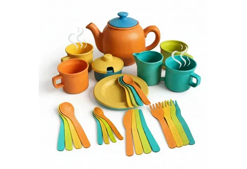 alldoro Spielgeschirr Kinderküchen Teeservice mit Besteck, 32-teilig, für Kinder ab 3 Jahre, (32-tlg), Puppengeschirr aus Kunststoff- Weizenstroh Mix für Rollenspiele