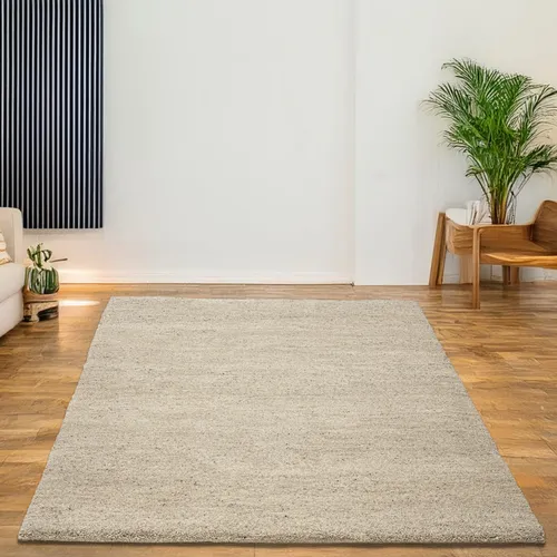 THEKO Wollteppich Taza Royal - Handgeknüpfter Berber Teppich aus reiner Schurwolle - Teppich in Grau, 60 cm x 90 cm, Höhe 28 mm, handgeknüpft und wärmeisolierend für eine kuschelige Wohnatmosphäre.