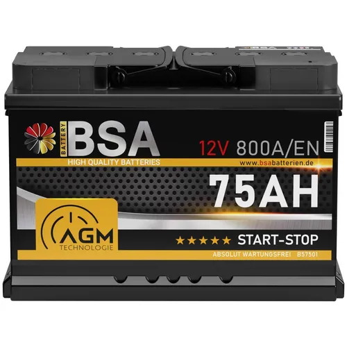 BSA AGM Batterie 12V 75Ah 800A Autobatterie Start Stop Starterbatterie VRLA 70Ah