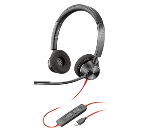 Poly Blackwire 3320 USB-C Stereo-Headset - UC-zertifiziertes On-Ear Headset mit Dynamic EQ-Optimierung und flexibler Geräuschunterdrückung, ideal für professionelle Anwendungen.