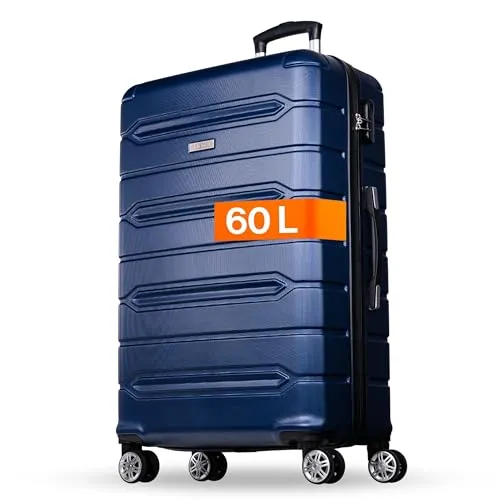 NOWI Hartschalenkoffer Mittelgroß – 62,7L – Leichter Trolley mit 8 drehbaren Rollen und Zahlenschloss (blau, L)