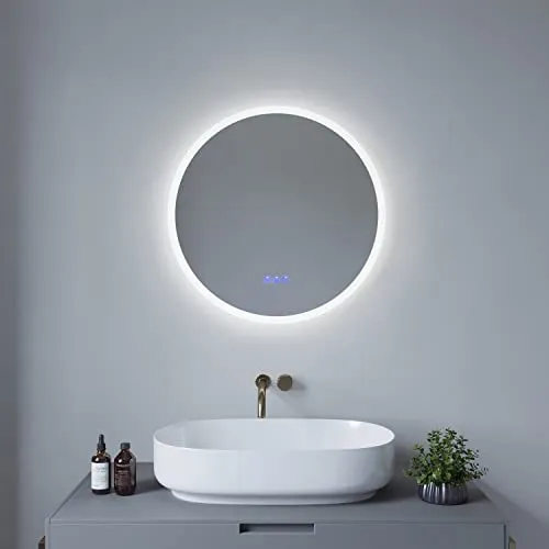 AQUABATOS LED-Lichtspiegel Rund 60cm - Schminkspiegel mit dimmbarer Beleuchtung und Anti-Beschlag-Funktion, ideal für Badezimmer und Ankleideräume. Genießen Sie perfekte Reflexion und individuelle Lichtfarbe.