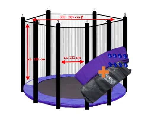 walexo Gartentrampolin mit Sicherheitsnetz, Ø 305 cm, Lila - Gartentrampolin für Outdoor-Spaß, ausgestattet mit Sicherheitsnetz und robuster Randabdeckung. Ideal für die ganze Familie mit bis zu 180 kg Benutzergewicht.