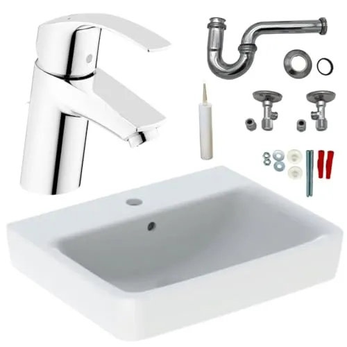Geberit Waschtisch Waschbecken 65 cm Armatur Siphon Eckventil Komplettset