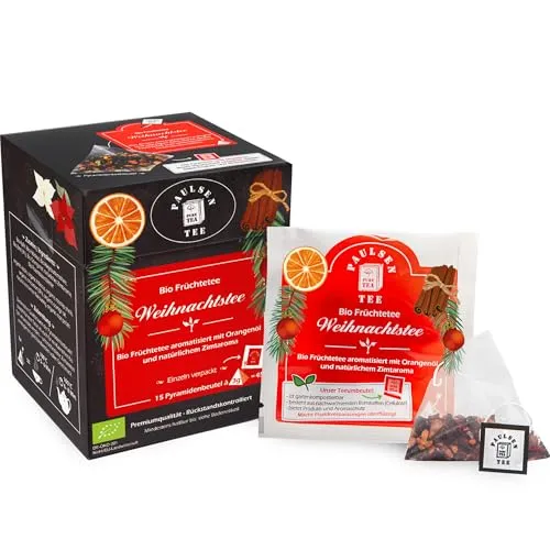 Paulsen - Bio Weihnachtstee - Früchtetee - im Pyramidenbeutel, einzeln kuvertiert - 15 x 3 g pro Faltschachtel- 45g (1er-Pack)