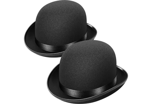 Wellgro Zylinder 2x Hut Melone schwarz mit Satinband für Erwachsene