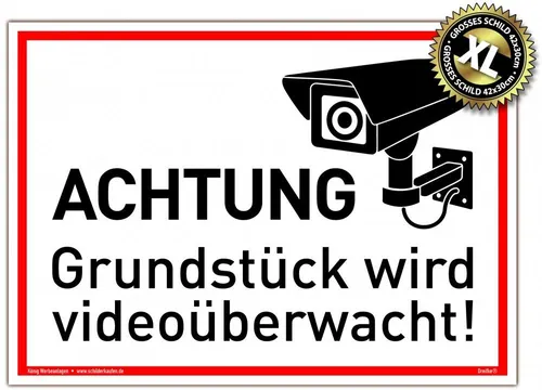 König Werbeanlagen Hinweisschild Großes Schild Achtung Grundstück wird videoüberwacht! weiß, stabiles Alu Schild mit UV-Schutz 42 x 30 cm