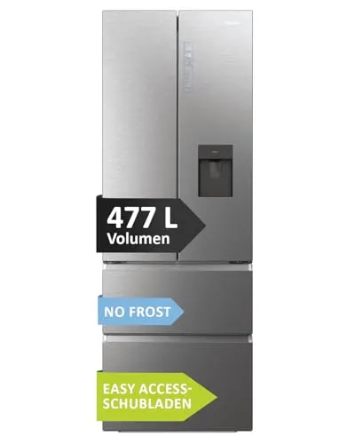 Haier French Door HFR7720DWMP - Eleganter Kühl-Gefrierkombination mit Wasserspender - Kühlschrank mit Total NoFrost, 337 l Kühl- und 140 l Gefriervolumen, energieeffizient und ideal für moderne Küchen.