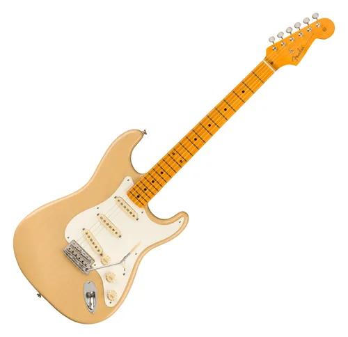 Fender American Vintage II 1957 Stratocaster Vintage Blonde - ST-Gitarre mit Esche-Korpus und Ahorn-Griffbrett, ausgestattet mit 3x Pure Vintage '57 Single-Coil Tonabnehmer für authentischen Sound. Inklusive Koffer für optimalen Schutz.