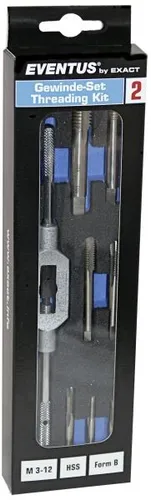 Exact Gewinde-Set Eventus 2 EB M3-M12 HSS Form B Kit 2 SB - Gewindeschneider-Set für präzise Gewinde von M3 bis M12, aus hochwertigem HSS für langlebige Leistung und optimale Ergebnisse.
