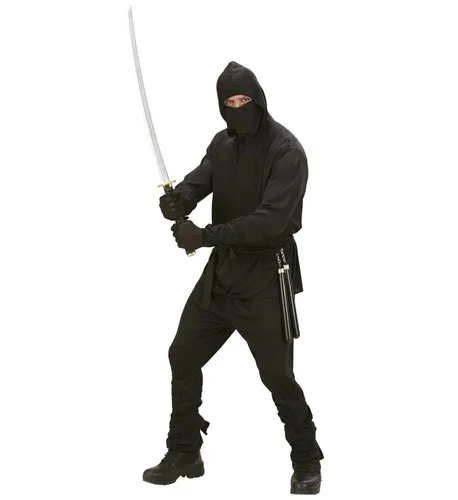 Ninja Coat Kapuze Hose Maske Kostüm Verkleidung Karneval schwarz Größe XL