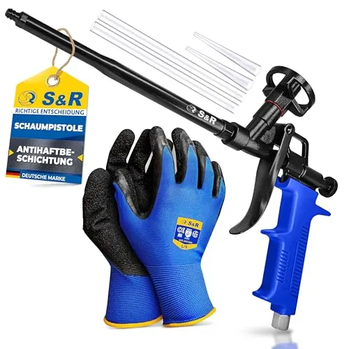 S&R PU Schaumpistole Set 330 mm, PU Bauschaumpistole PTFE vollbeschichtet, Profi Montageschaum Bauschaum Pistole antihaft, Ergonomisch präzise dosierbar, Industriequalität Ausschäumpistole