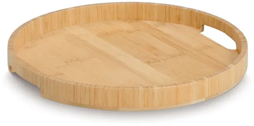 Zeller Present Handels GmbH Serviertablett rund aus FSC® 100 % Bambus - Stilvolles Holztablett mit praktischen Griffen für sicheren Transport. Ideal zum Servieren von Snacks und Getränken, leicht zu reinigen und vielseitig einsetzbar.