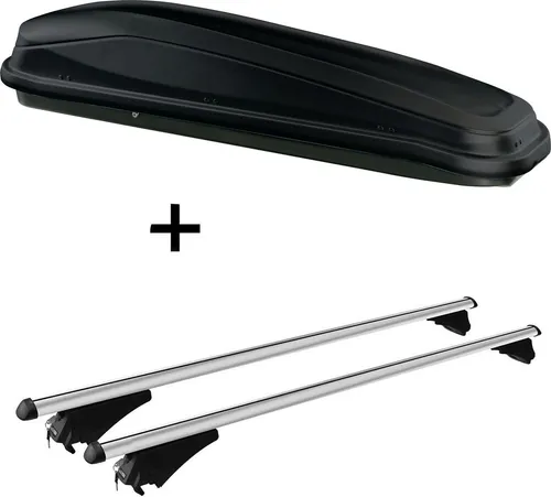 Dachbox JUEASY300 300Ltr schwarz + Relingträger Tiger XL kompatibel mit für BMW 5er F11 Touring ab 13