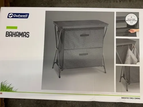 Outwell Bahamas Campingschrank - Faltbarer Campingschrank aus stabilem Aluminium, ideal für Ordnung im Zelt. Mit geräuscharmen Zugang und Magnetverschluss für einfachen Zugriff. Perfekt für Camping und Outdoor-Aktivitäten.