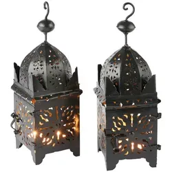 Marrakesch Teelichthalter 2er Set - Orientalische Laterne - Handgefertigte schwarze Gartenlaterne, ideal für stimmungsvolle Beleuchtung im Innen- und Außenbereich. Perfekt für eine elegante Atmosphäre.