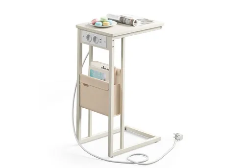 VASAGLE Beistelltisch mit Steckdose und USB-Anschlüssen in weiß von VASAGLE