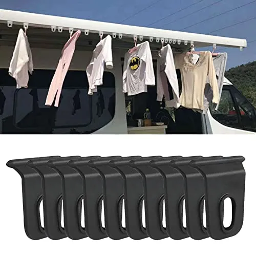 SHULLIN 10 Stück RV Markisenhaken kederleisten Haken Camping Kederschiene Haken Tragbare Markisenhaken Camping Markisen Haken RV Markisen Zubehör Aufhänger für 5mm Kederschienen(Schwarz)