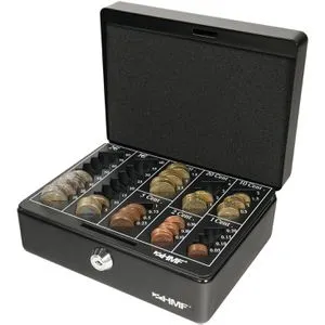 HMF Geldkassette 308-02, mit Zylinderschloss, 20 x 9 x 16 cm, schwarz, mit Zählbrett