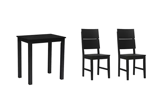 Woodroom Kota Esstisch Set 3-teilig – Massivholz Tisch 50x70 cm mit 2 Stühlen - 3-teiliges Set für kleine Räume: Tisch und 2 Stühle aus massivem Hevea-Holz, pflegeleicht und in elegantem Schwarz lackiert – ideal für Küche und Esszimmer.