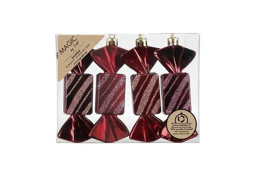 MAGIC by Inge Christbaumschmuck, Christbaumschmuck Bonbons 10,5cm Kunststoff 4er Set - Bordeaux Red