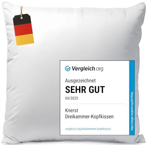 KNERST Daunenkissen 3 Kammer - Luxusqualität 80x80 cm, 90% Daunen für optimalen Schlafkomfort, Allergiker geeignet, hergestellt in Deutschland