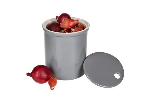 MamboCat Oskar Vorratsdose M in Grau - Stilvolle Aufbewahrung für Ihre Küche - Frischhaltedosen - MamboCat Oskar Vorratsdose aus weißem Ton, ideal für Zwiebeln und Gemüse, platzsparend mit zylindrischer Form und luftzirkulierendem Deckel.