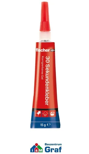 fischer 30 SEKUNDEN KLEBER 15 g, wasserbeständig, hält bis zu 130 kg/cm²