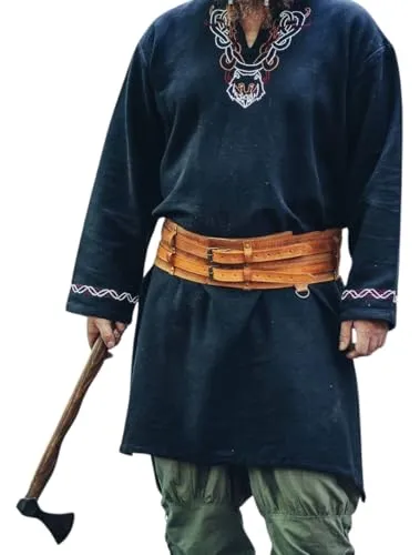 Leonardo Carbone® Unisex Robuster Breiter Wikingergürtel Anike - Ledergürtel Herren, Wikinger Kleidung Herren, Gürtel Damen, LARP, Karneval, Cosplay, Hobbit Kostüm - 100% Echtleder Cognac