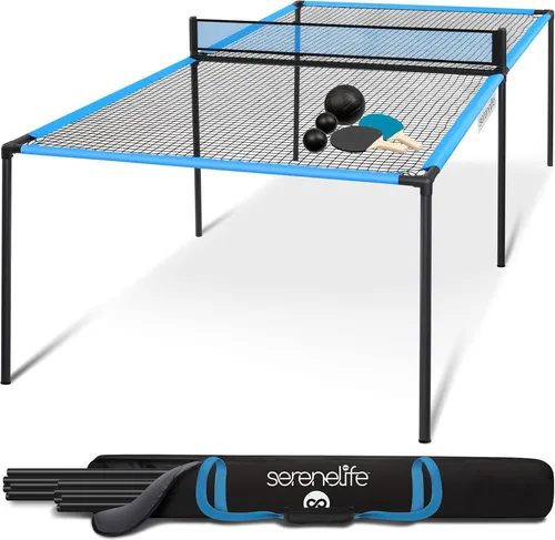 SereneLife Tischtennisplatte, Trampolin- Tischtennis Outdoor, Ping Pong Tisch 240x120x83cm, Tischtennistisch mit Netz & Ping Pong Schlägern & Bällen