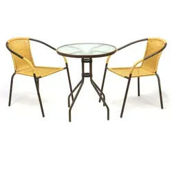 3-tlg. Bistroset Balkon Stuhl Tisch Set Beige von VCM