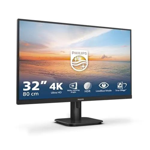 Philips 32E1N1800LA/00 32 Zoll 4K Monitor - Monitore mit HDR10 für lebendige Farben und integrierten Lautsprechern für Musikgenuss. Der große Bildschirm ermöglicht effizientes Arbeiten in mehreren Fenstern.