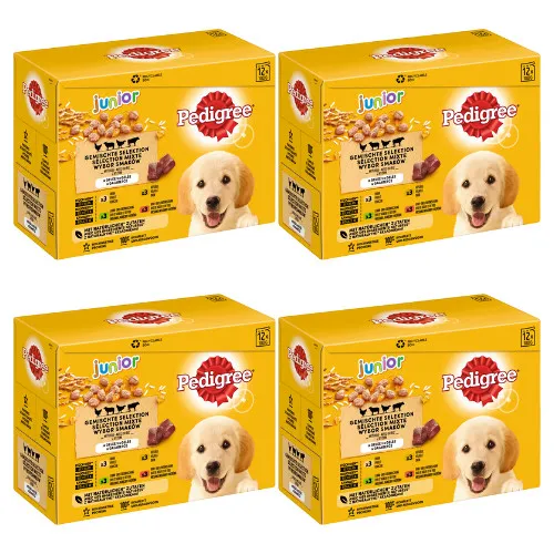 100g PEDIGREE Junior Nassfutter in Gelee Huhn Lamm Rind Reis für Welpen 48 x