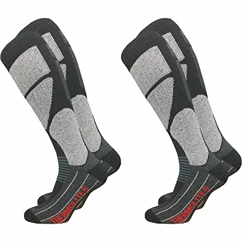 GAWILO 2 Paar Herren THERMOLITE® Skisocken – Snowboardsocken – Funktionssocken mit Spezialpolsterung (47-50, dunkelgrau)