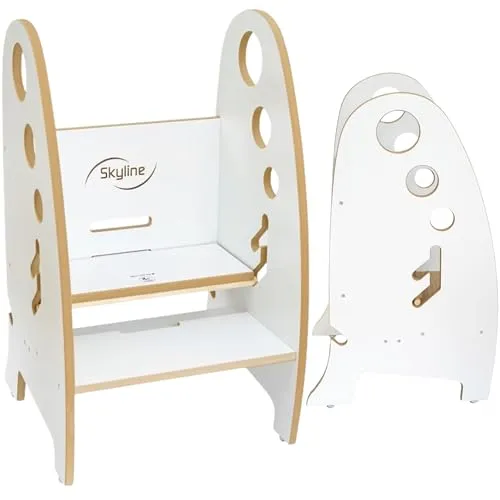 Skyline 3-in-1 wachsender Tritthocker Kleinkind Turm Helfer, Holz Kleinkind Stehhocker für Badezimmer oder Küche, Anti-Rutsch-Füße, Tragfähigkeit bis zu 100 kg (Weiß)