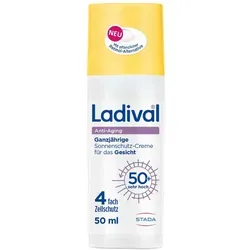 Ladival® Anti-Aging Sonnenschutz Gesicht LSF 50+ 50ml - Ladival® Anti-Aging Sonnenschutz für das Gesicht LSF 50+ bietet hochwirksamen Schutz und pflegt die Haut. Die feuchtigkeitsspendende Formel sorgt für ein geschmeidiges Hautgefühl und eignet sich ideal als Make-up-Basis.