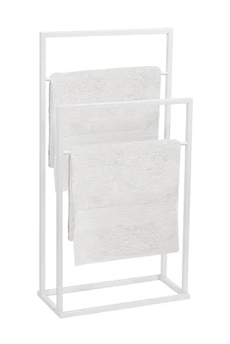 FRAMADO - Handtuchhalter Stehend - Handtuchständer Freistehend - BxTxH 45 x 21 x 86 cm - aus Metall, mit 2 + 2 Stangen und Anti-Rutschpads, EU Produkt, ohne Montage - Badetuchhalter Duo Weiß