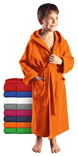 Arus Kinderbademantel für Jungen und Mädchen, orange, 100% Baumwolle - Kinder-Bademantel in leuchtendem Orange, aus 100% Baumwolle, mit Kapuze und zwei Taschen für zusätzlichen Komfort. Ideal für gemütliche Stunden nach dem Baden.