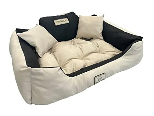 Kingdog Großes Hunde- und Katzenbett 100 x 75 Beige - Personalisierbar - Hochwertiges, wasserdichtes Hundebett in Beige, personalisierbar mit dem Namen Ihres Haustiers. Ideal für großen Komfort und einfache Reinigung – perfekt für Ihren besten Freund!