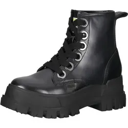 Buffalo Stiefelette Lederimitat Schnürstiefelette schwarz 40 EU - Wanderschuhe mit 6,5 cm Blockabsatz und stylischem Design, perfekt für modebewusste Abenteuerlustige.
