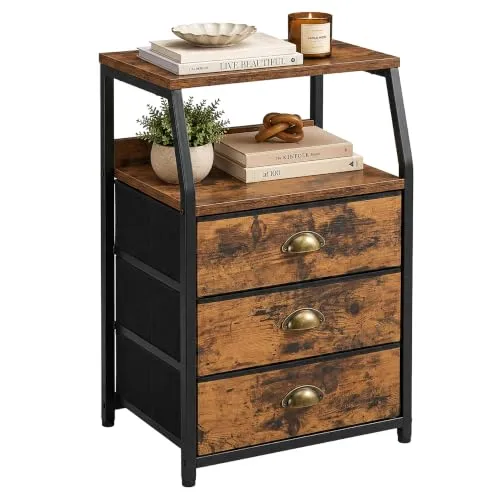 Relaxdays Kommode mit 3 Stoffschubladen, HBT: 72 x 40 x 29 cm, braun/schwarz