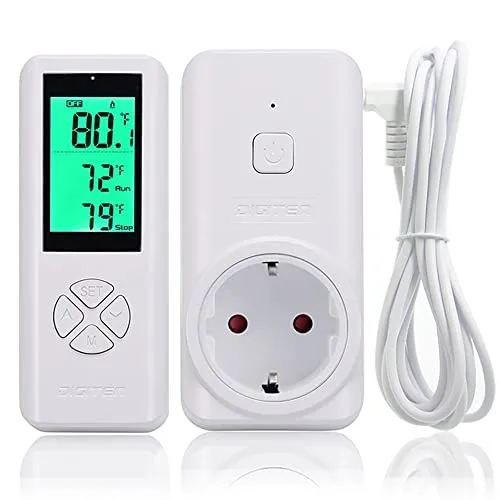 Kabelloser Thermostatausgang, temperaturgesteuerte Steckdose Heizung & Kühlung Fernbedienung und Plug-in-Empfänger, über 91 m Reichweite, mit 1,8 m NTC Temperatursonde Weiß