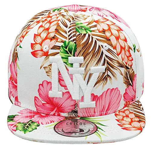 New Boy Girl NY New York süße Unisex Schwester Bruder Kindercap Hai Tiger Adler Prince Kinder Cap Snapback und Mütze 50-58cm Kopfumfang (One Size, NY-Flower-Pink-Weiß)