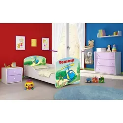 ACMA I Jugendbett Kinderbett Junior-Bett Komplett-Set mit Matratze Lattenrost Weiß 35 Hubschrauber 140x70 - Weiß