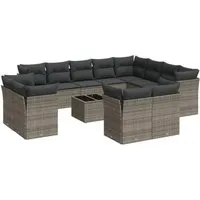 vidaXL 13-tlg. Garten-Sofagarnitur mit Kissen Grau Poly Rattan - Gartenmöbel mit Stauraum und wasserfestem Beutel, ideal für entspannte Stunden im Freien. Langlebiges PE-Rattan sorgt für Pflegeleichtigkeit und Witterungsbeständigkeit.