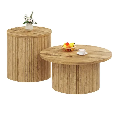 Multifunktionaler Couchtisch-Set mit Naturholzlatten