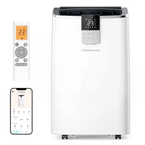 Temprium Mobile Klimaanlage 14000BTU | 4-in-1 Klimagerät mit App-Steuerung - Effiziente mobile Klimaanlage für Räume bis 33 m². Mit WLAN-Steuerung, leisen Betriebsmodi und Fensterabdichtung für optimalen Komfort zu jeder Zeit.