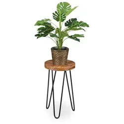 Blumenhocker Blumengestell - Vintage Pflanzenhalter aus Akazie und Metall - Topfpflanzenständer aus hochwertigem Akazienholz und Eisen, ideal für die stilvolle Präsentation Ihrer Pflanzen im Innenbereich.