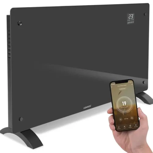 VONROC Elektroheizung energiesparend 2500W - Konvektor Heizung [30qm Räume] - Mobile Elektrische Heizung [App/Touch Steuerung] - Heizkörper 2in1 Wand-/Bodenmontage - Grau