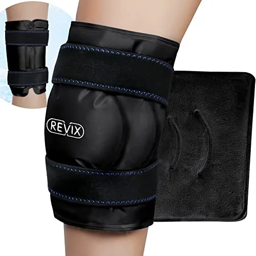 REVIX wiederverwendbares Knie Kühlpack Wrap, Gel-Kaltkompression, Schwarz | Wiederverwendbares Knie Kühl Wrap, Kaltkompression bei Muskelermüdung für Erholung nach Belastungen & tägliche Nutzung